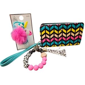Colorful Wallet and Unicorn Keychain Set
